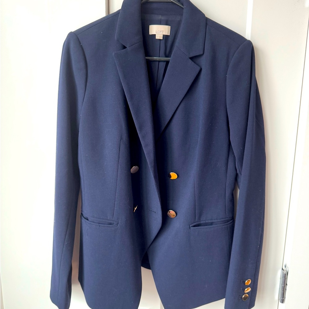 2 Tall. Loft. Navy blazer with gold buttons.